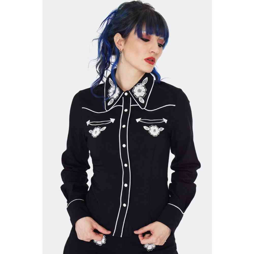 Jawbreaker - Western Flowers Embroidery Blouse - Zwart